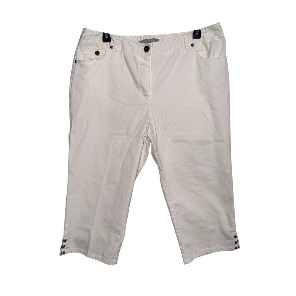 Valerie Stevens White Denim‎ Capri Pants Studded Hem Petite 14P Ivory Cropped